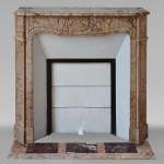 Louis XV style Pompadour flat mantel in highly veined Brocatelle marble