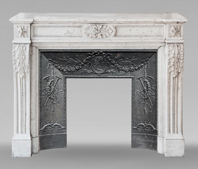 Louis XVI style mantel with acanthus leaf carved in Carrara marble-0