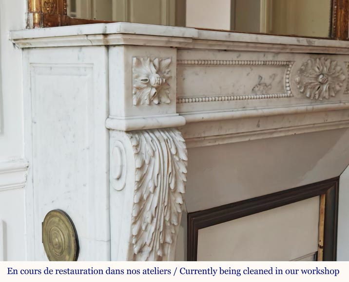 Louis XVI style mantel with acanthus leaf carved in Carrara marble-3