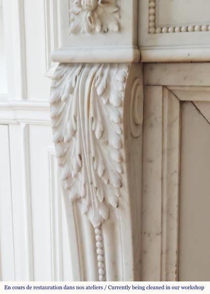 Louis XVI style mantel with acanthus leaf carved in Carrara marble-4