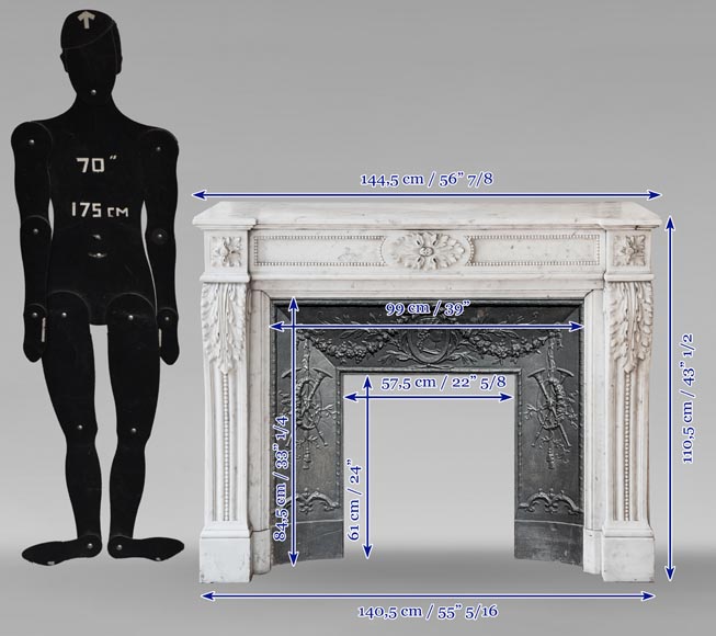 Louis XVI style mantel with acanthus leaf carved in Carrara marble-10