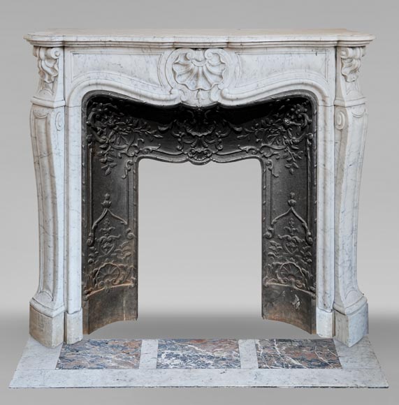 Louis XV style Carrara marble mantel decorated with shells-0