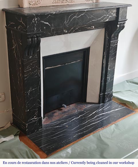 Napoleon III style mantel with modillions carved in black Marquina marble-2