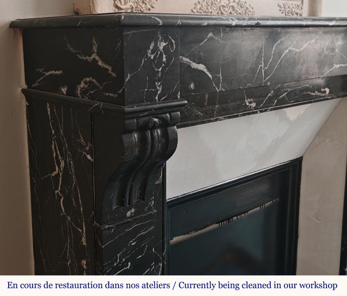 Napoleon III style mantel with modillions carved in black Marquina marble-3