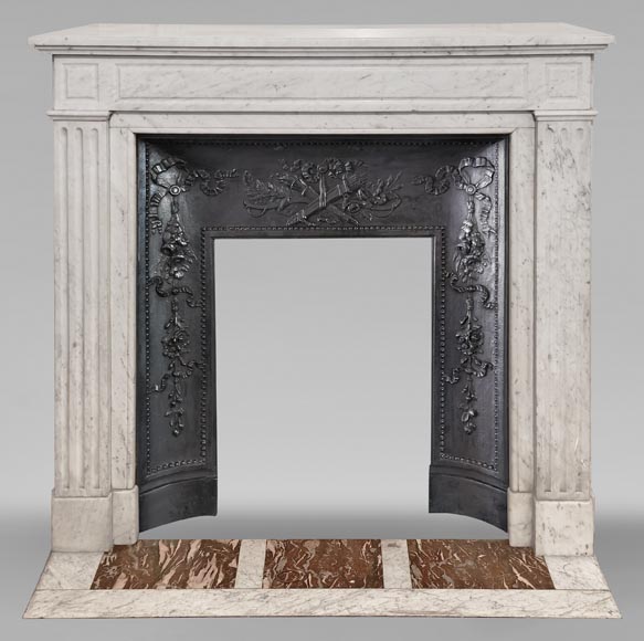 Louis XVI style molded Carrara marble mantel-0