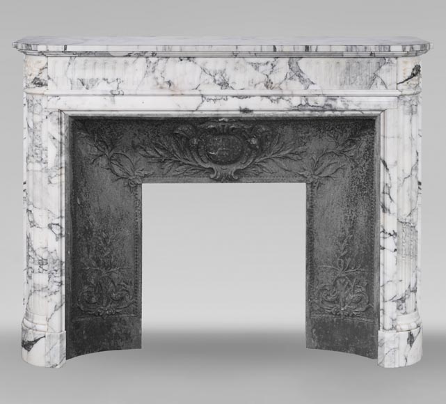 Louis XVI style mantel with rounded corners and fluting in Arabescato marble-0