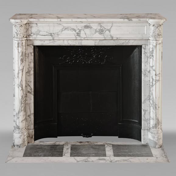 Louis XVI style Arabescato marble mantel with half-columns-0