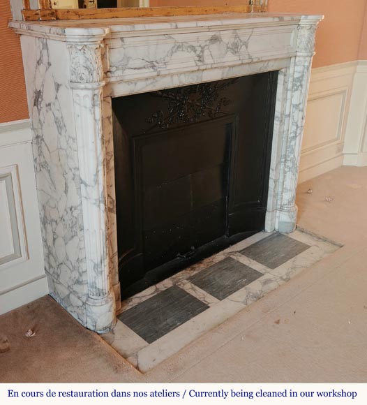 Louis XVI style Arabescato marble mantel with half-columns-2