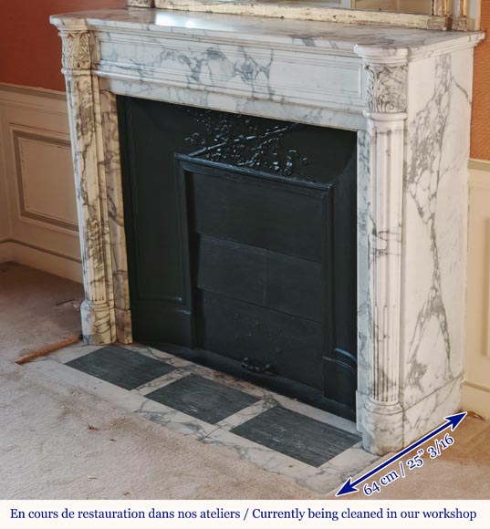 Louis XVI style Arabescato marble mantel with half-columns-5