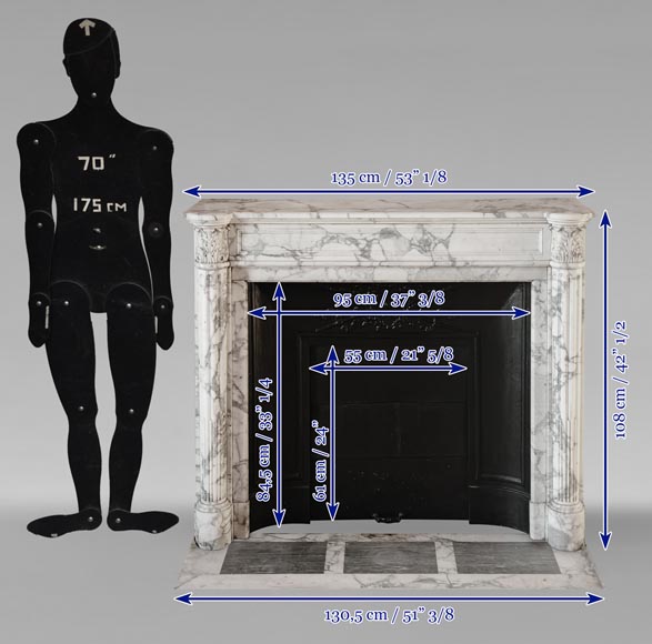 Louis XVI style Arabescato marble mantel with half-columns-10