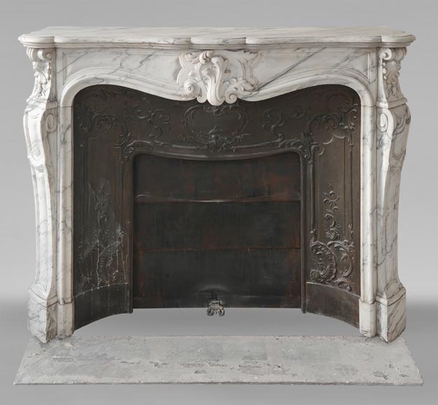 Louis XV style mantel with palmette carved in Arabescato marble-0