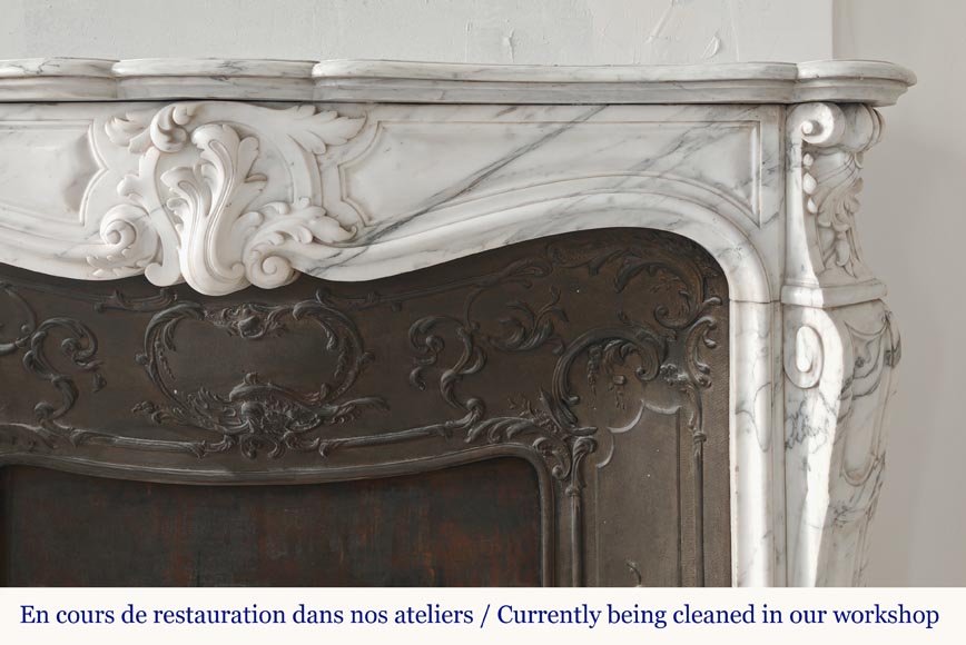 Louis XV style mantel with palmette carved in Arabescato marble-8