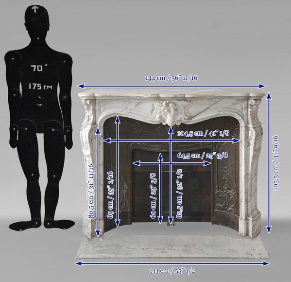 Louis XV style mantel with palmette carved in Arabescato marble-13
