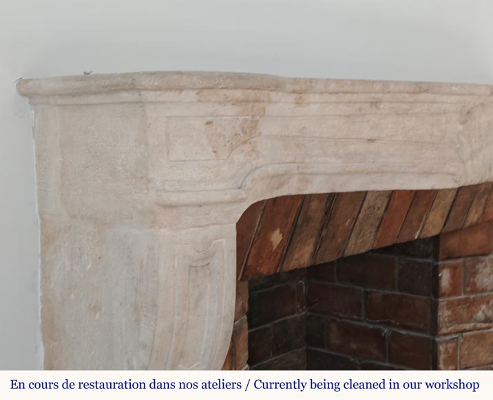 Louis XV period Burgundian mantel carved in stone with palmette motif-4