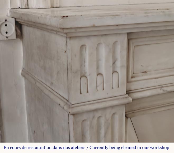 Louis XVI style Carrara marble mantel with filleted flutes-3