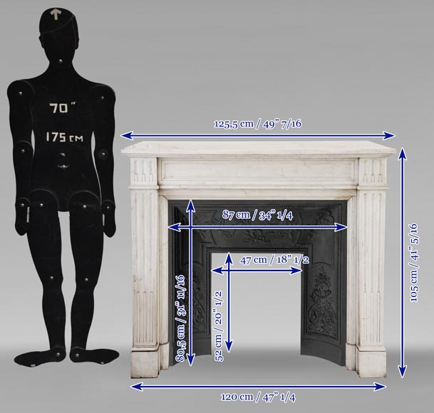 Louis XVI style Carrara marble mantel with filleted flutes-9