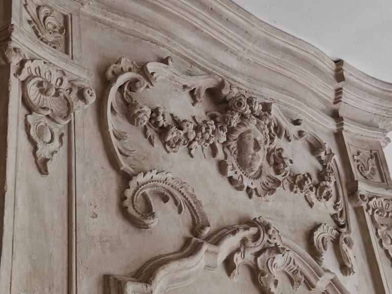 Louis XV period stone mantel with carved overmantel-3