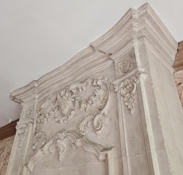 Louis XV period stone mantel with carved overmantel-4