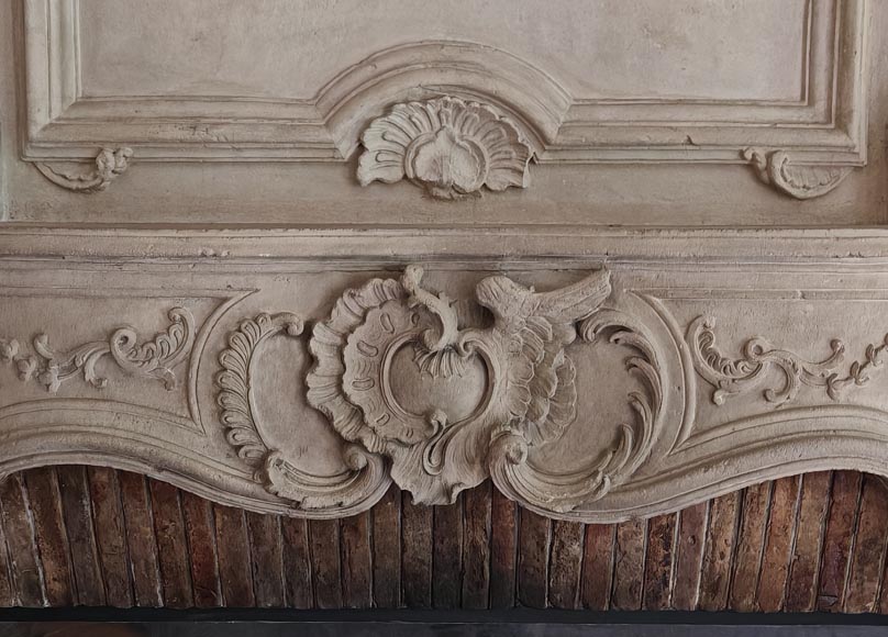 Louis XV period stone mantel with carved overmantel-9