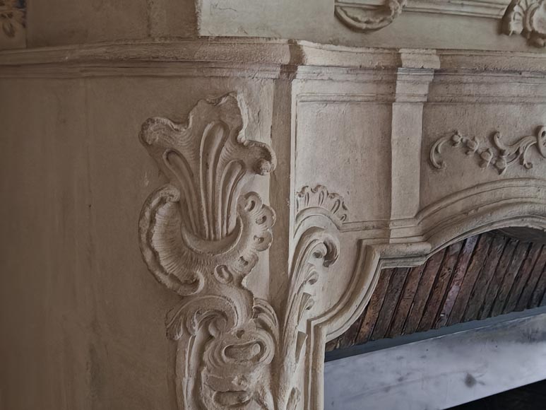 Louis XV period stone mantel with carved overmantel-14