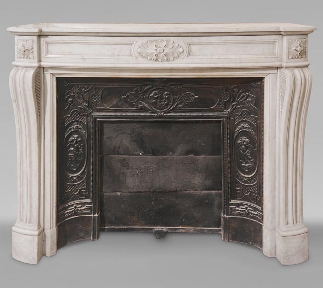 Louis XVI style molded and curved Carrara marble mantel-0