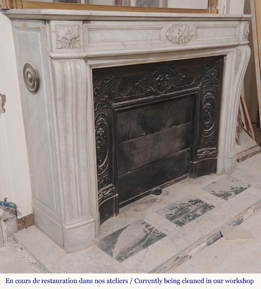 Louis XVI style molded and curved Carrara marble mantel-3