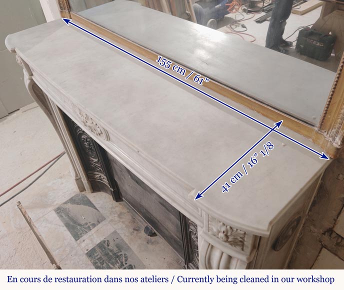 Louis XVI style molded and curved Carrara marble mantel-10