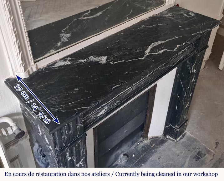 Louis XVI style molded black Marquina marble mantel-8