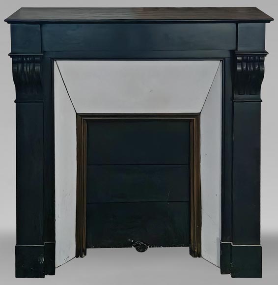 Napoleon III style mantel with modillions in fine black Belgian marble-0