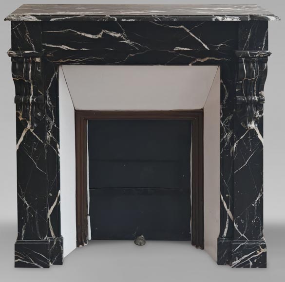 Napoleon III style mantel in black Marquina marble-0