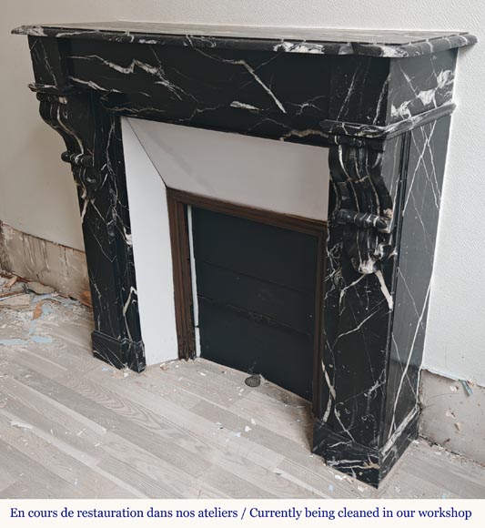 Napoleon III style mantel in black Marquina marble-5