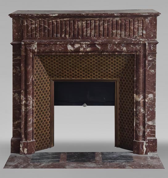 Louis XIV style mantel with acroterion in Rouge du Nord marble-0