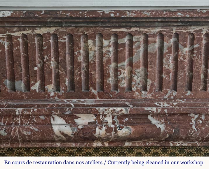 Louis XIV style mantel with acroterion in Rouge du Nord marble-1