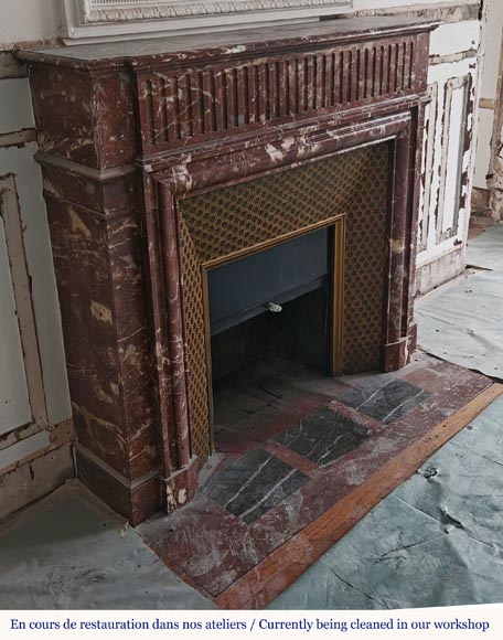 Louis XIV style mantel with acroterion in Rouge du Nord marble-2