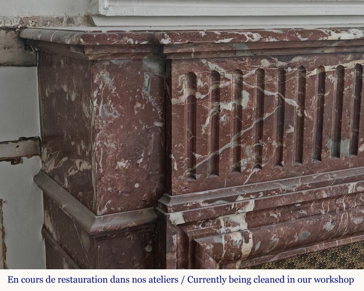 Louis XIV style mantel with acroterion in Rouge du Nord marble-3