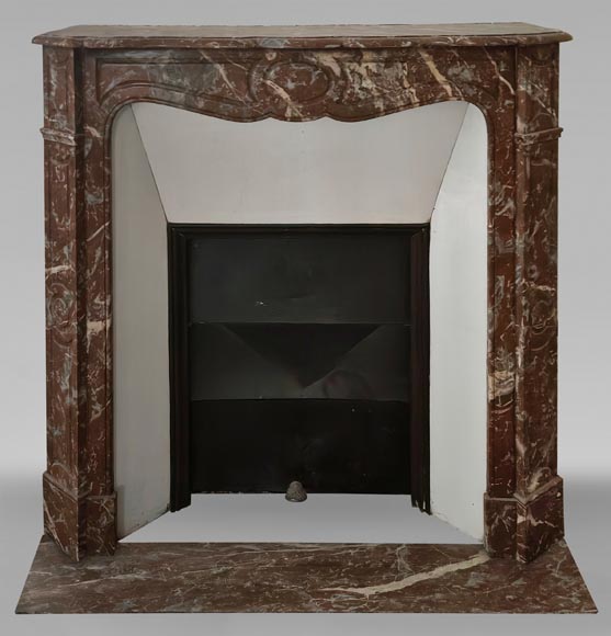 Louis XV style Pompadour mantel in Rouge du Nord marble-0