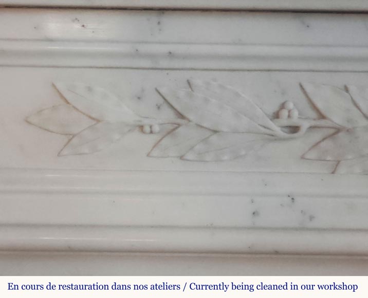 Louis XVI style mantel with laurel wreath carved in semi-statuary marble-3