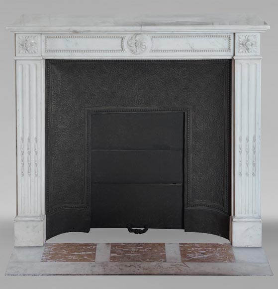 Louis XVI style mantel in semi-statuary marble decorated with a pearl motif-0