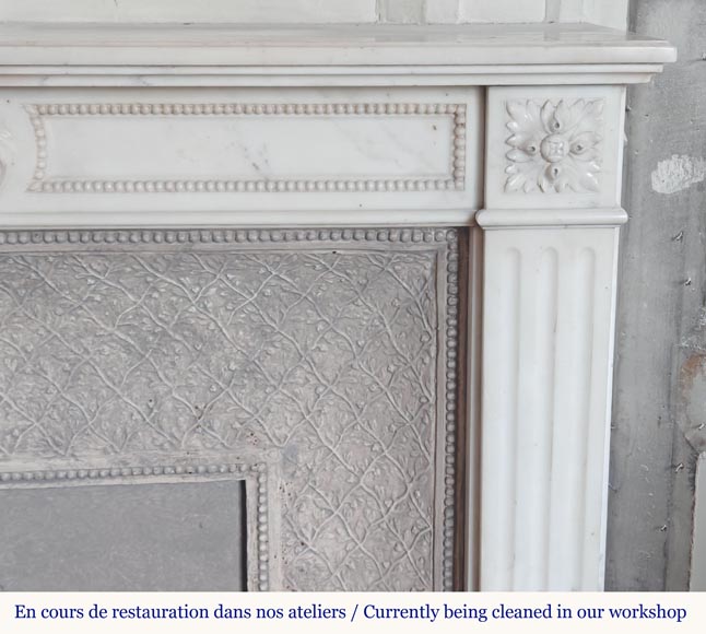 Louis XVI style mantel in semi-statuary marble decorated with a pearl motif-7