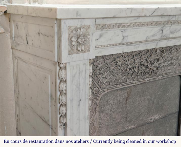 Louis XVI style mantel with pilaster feet carved in veined Carrara marble-3