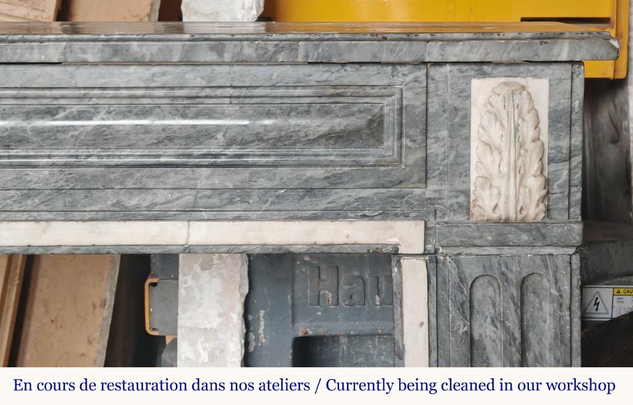 Louis XVI period two-tone Turquin marble mantel decorated with acanthus leaves-7