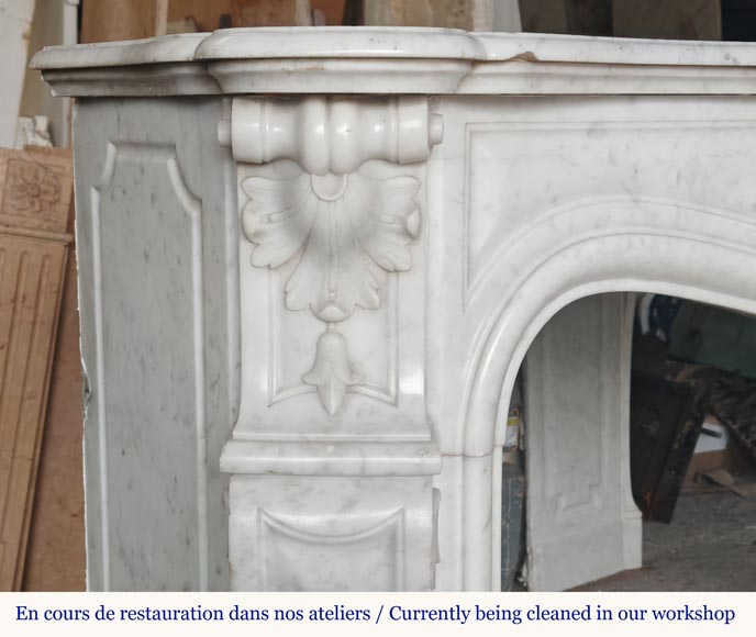 Louis XV style Carrara marble mantel with asymmetrical shell motif-5