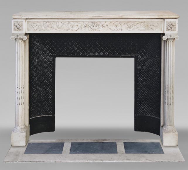 Louis XVI style mantel with Ionic half-columns in statuary marble-0