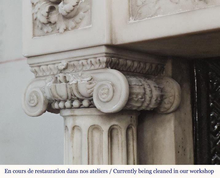 Louis XVI style mantel with Ionic half-columns in statuary marble-6