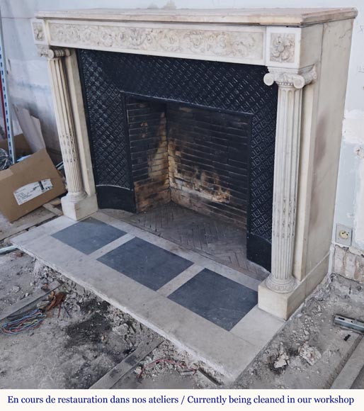 Louis XVI style mantel with Ionic half-columns in statuary marble-9