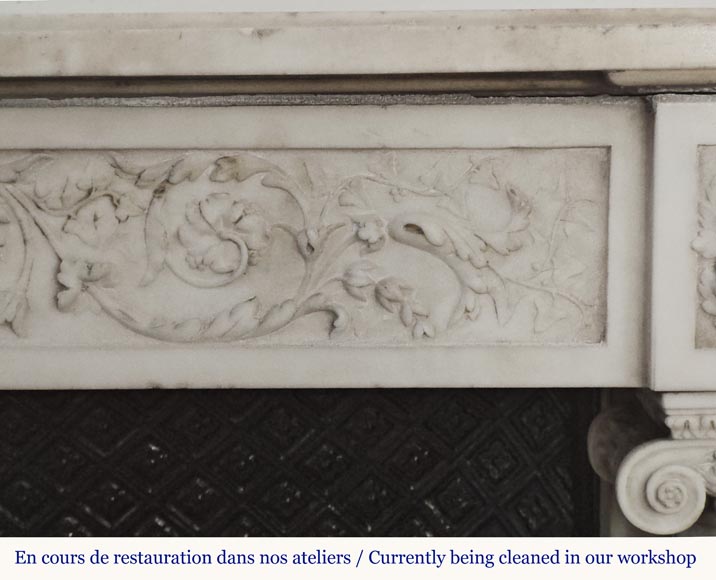 Louis XVI style mantel with Ionic half-columns in statuary marble-11