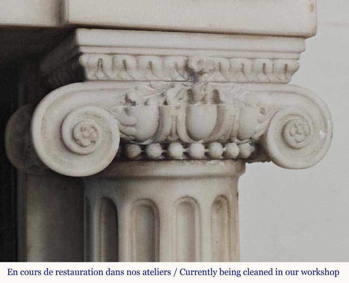 Louis XVI style mantel with Ionic half-columns in statuary marble-13