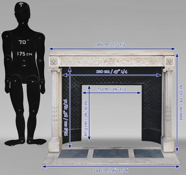 Louis XVI style mantel with Ionic half-columns in statuary marble-17