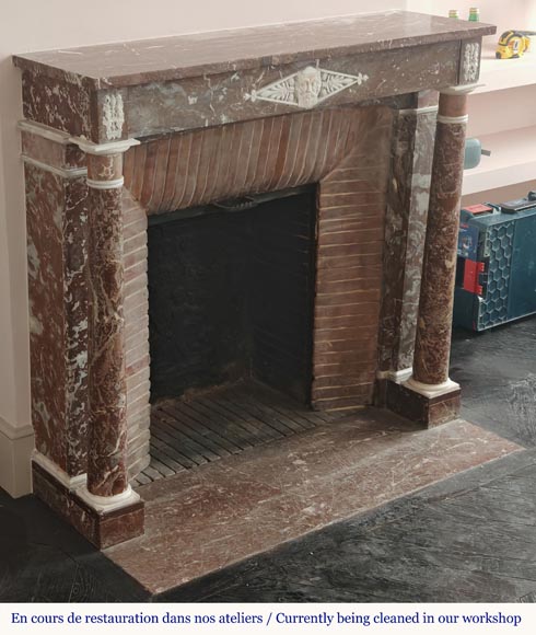 Directoire period mantel carved in Rouge du Nord marble-3