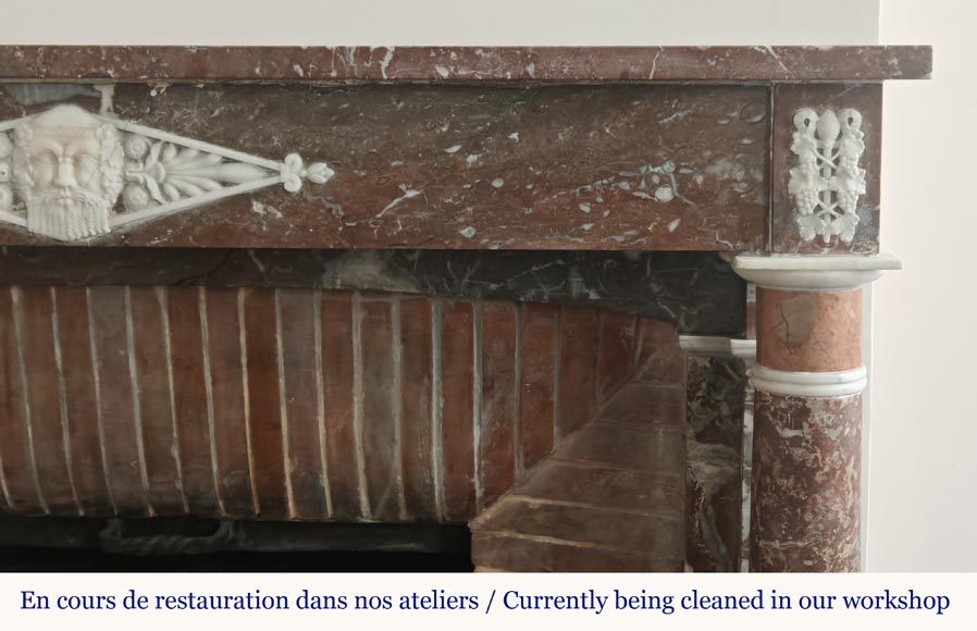 Directoire period mantel carved in Rouge du Nord marble-8